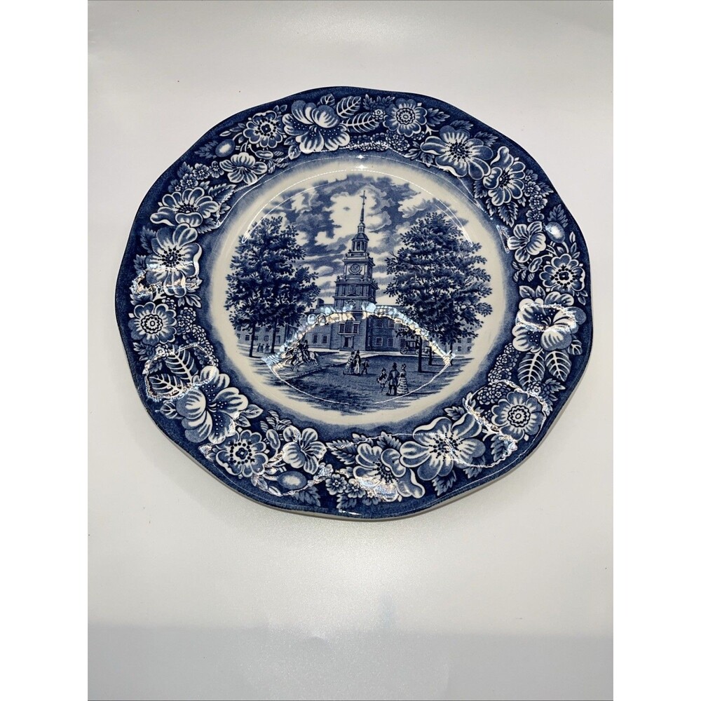 Vintage Staffordshire Liberty Blue Dinner Plate 10" Independence Hall Colonial